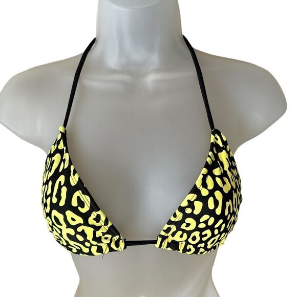 PacSun Neon Yellow Black Leopard Print Bikini Top - Picture 1 of 3